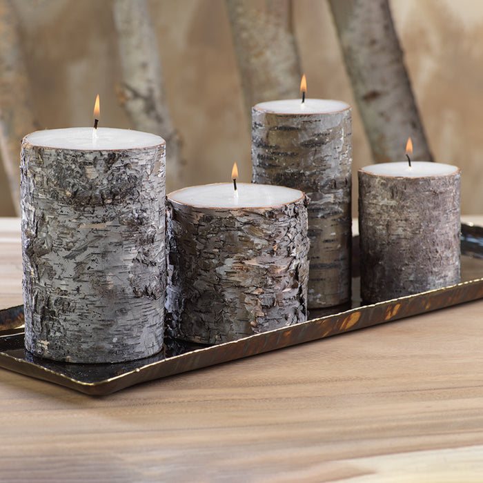 Dark Birchwood Wrapped Pillar Candle