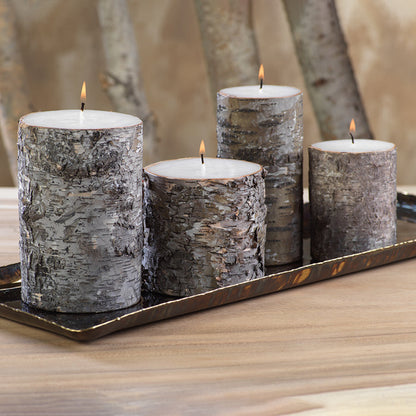 Dark Birchwood Wrapped Pillar Candle