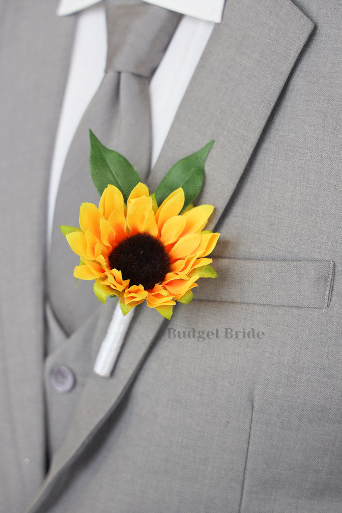 Dark Red and Sunflowers Elegant Wedding Bouquet- $39.50 | Mara
