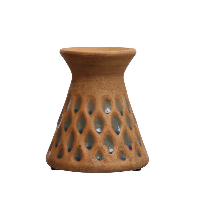 Debossed Terra-cotta Pillar Candle Holder
