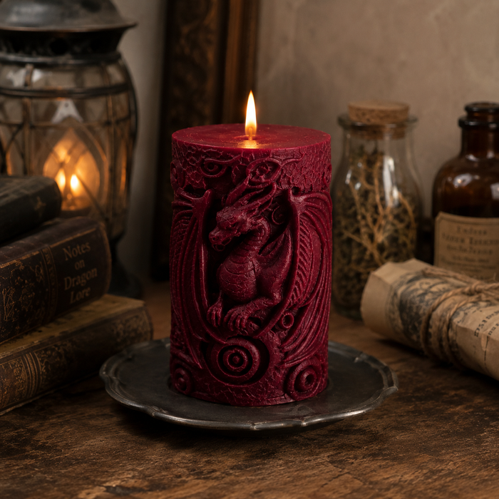 Deep Red Dragon Pillar Candle
