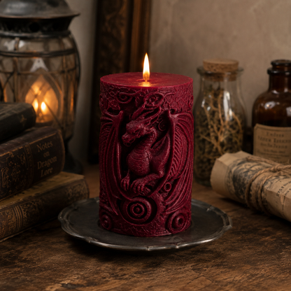 Deep Red Dragon Pillar Candle