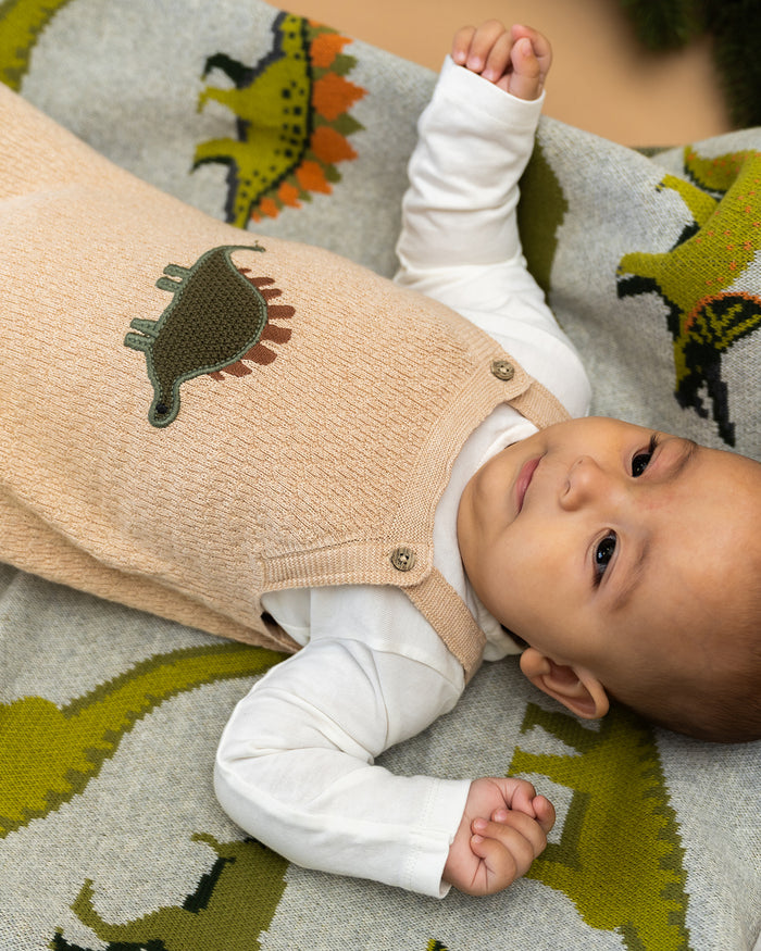 Dino Applique Baby Knit Overall Set (Organic Cotton)