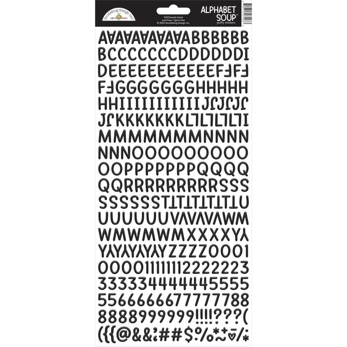 Doodlebug - Alphabet Soup Puffy Stickers 6"X13" - Select from a variety. Each sold separately. Remember spelling words in your alphabet soup? With our new alphabet soup puffy stickers, the possibilities are endless! Available at Embellish Away located in Bowmanville Ontario Canada.