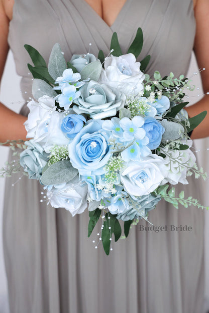 Dusty Blue Cascading Handmade Wedding Bouquet- $195.00| Dusty Blue