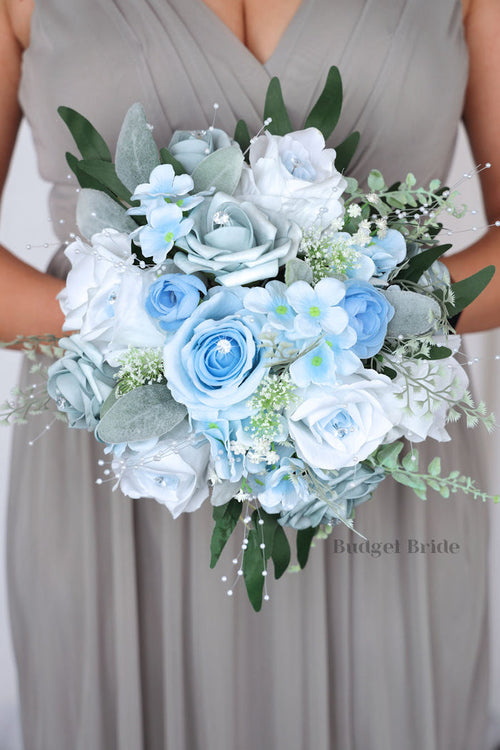 Dusty Blue Cascading Handmade Wedding Bouquet- $195.00| Dusty Blue