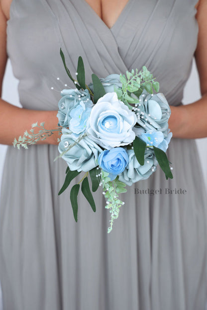Dusty Blue Cascading Handmade Wedding Bouquet- $195.00| Dusty Blue