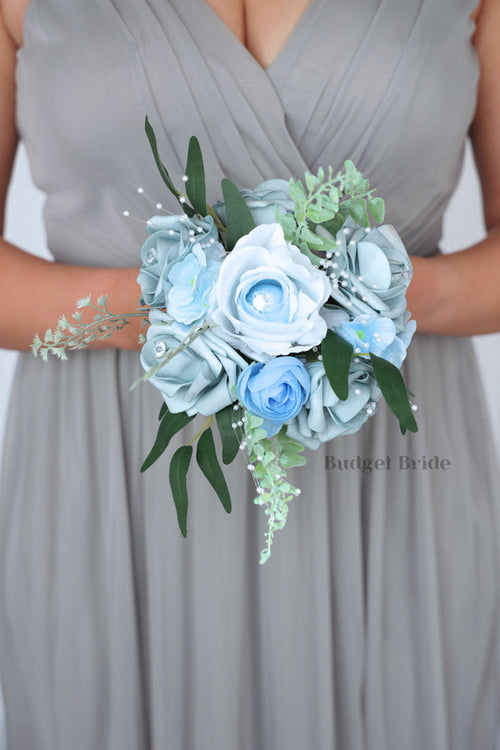 Dusty Blue Cascading Handmade Wedding Bouquet- $45.00| Dusty Blue