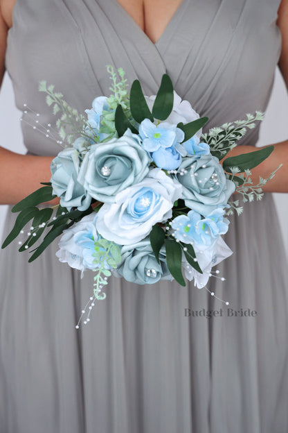 Dusty Blue Cascading Handmade Wedding Bouquet- $45.00| Dusty Blue