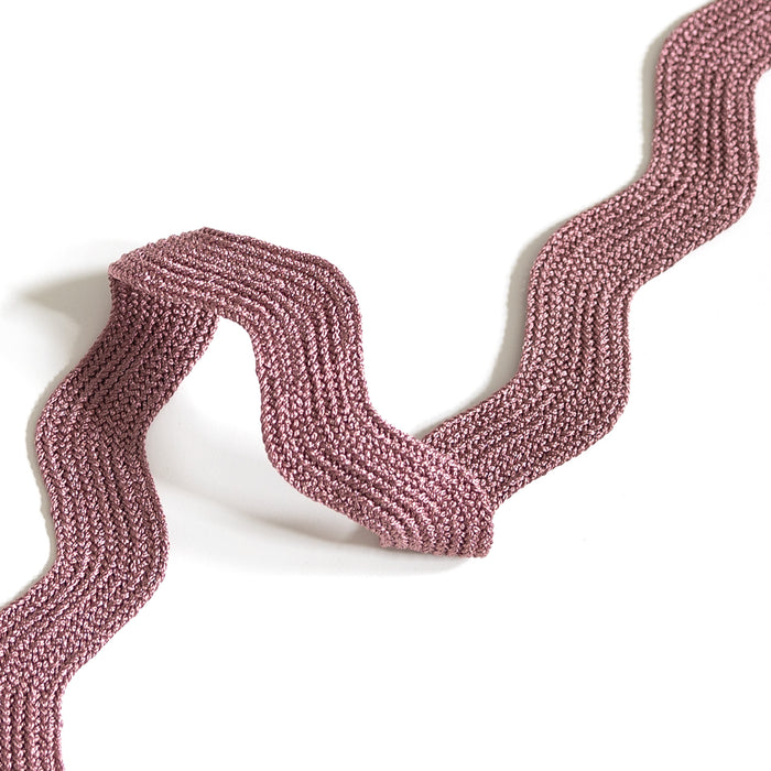 Dusty Rose rickrack trim in a soft textured fabric, offering a customizable, made-to-order design detail option.