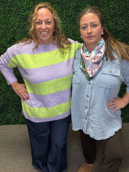 Easel Lavender and Lime Striped Oversized Sweater