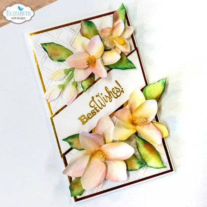 Creates 5 sizes of elegant 3D magnolia flowers perfect for adding depth and layers to your floral designs. At Embellish Away in Bowmanville Ontario Canada. Example by brand ambassador.