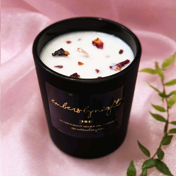 Embers By Night Matt Black Crystal Candle - Strawberry Champagne - L'Organic