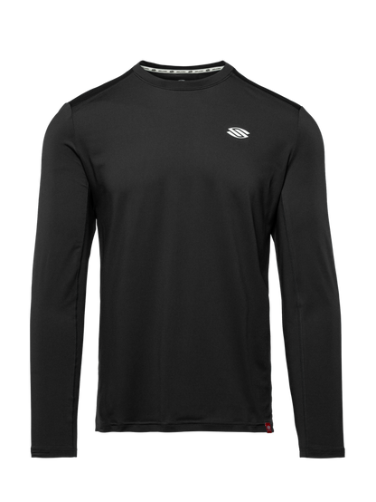 Front view of Essentials 2.0 Men’s Sport-Wik Long Sleeve Tee showcasing black long sleeves with an isolated background