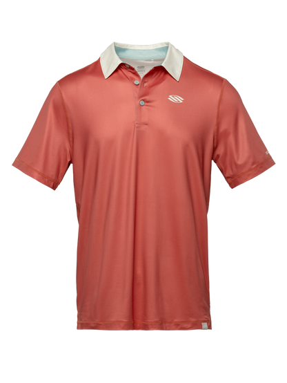 Front view of rust Essentials 2.0 Men’s Sport-Wik Short Sleeve Polo with white collar on transparent background