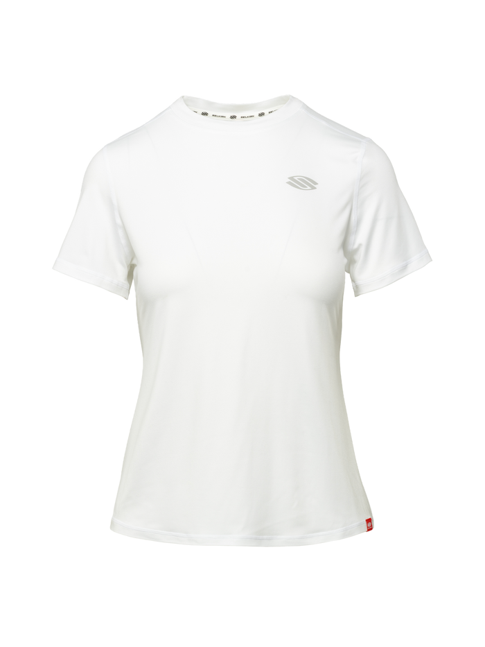 Front view of Essentials 2.0 Women’s Sport-Wik Short Sleeve Tee showcasing white short sleeves against a transparent background
