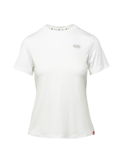 Front view of Essentials 2.0 Women’s Sport-Wik Short Sleeve Tee showcasing white short sleeves against a transparent background