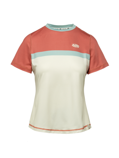 Front view of Essentials 2.0 Womens Sport-Wik Short Sleeve Tee showcasing rust and cream color blocking