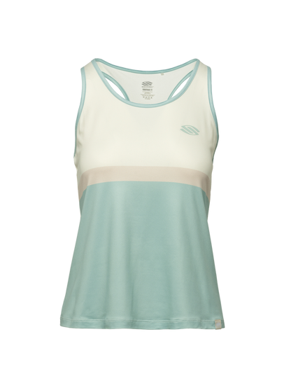 Front view of Essentials 2.0 Womens Sport-Wik Tank Top showcasing cream and light blue color blocking on a plain background