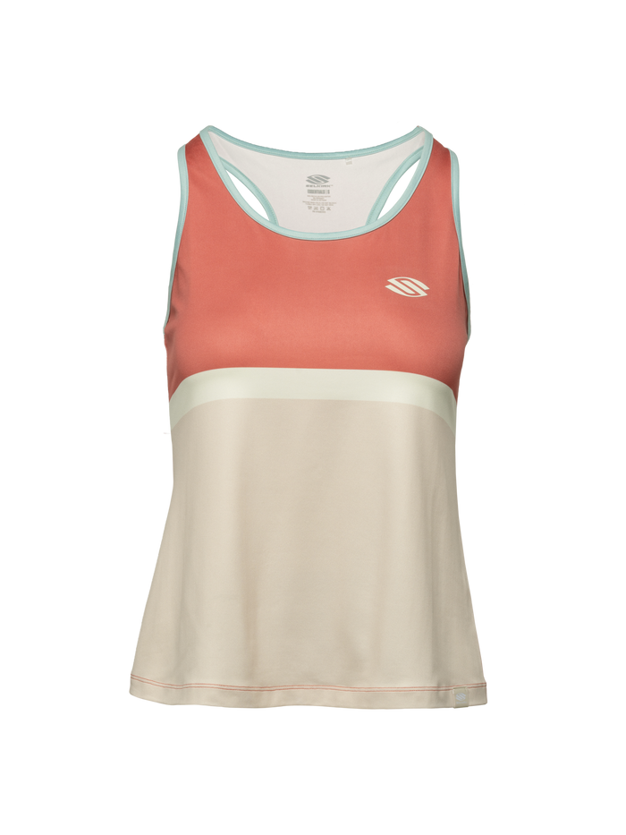 Front view of Essentials 2.0 Women’s Sport-Wik Tank Top showcasing rust, cream, and mint color blocking with transparent background