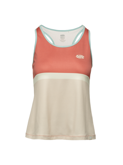 Front view of Essentials 2.0 Women’s Sport-Wik Tank Top showcasing rust, cream, and mint color blocking with transparent background