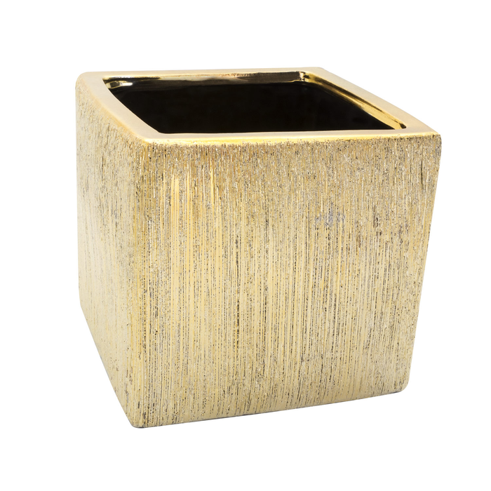 ETCH CUBE VASE - 5" × 5" × 5" - Gold