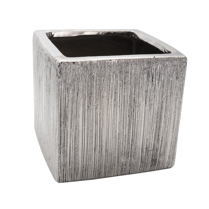 ETCH CUBE VASE - 5" × 5" × 5" - Silver