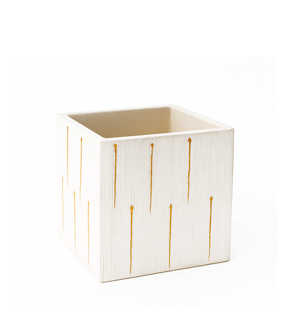ETCH CUBE VASE - 5" × 5" × 5" - White/Gold