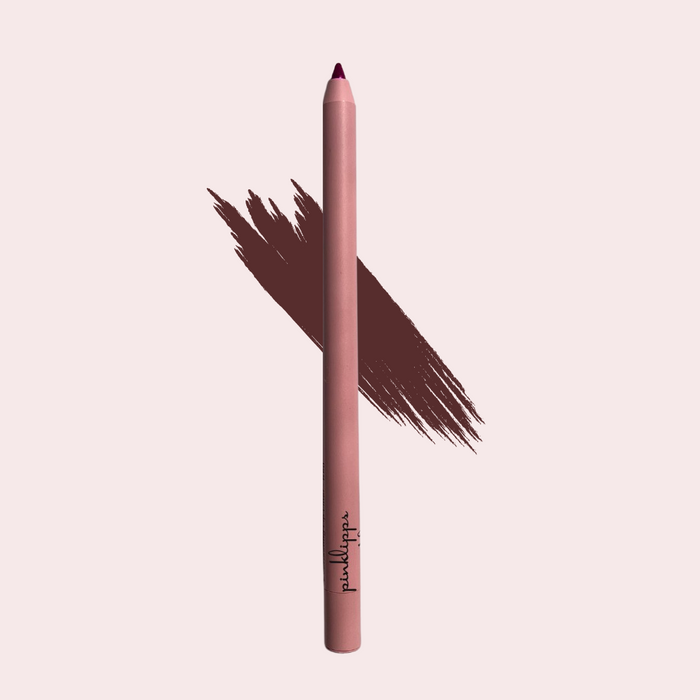 Pink Lipps Everlasting 'Brown' Lip Liner with swatch on white background – rich shade showcasing brown.