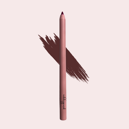 Pink Lipps Everlasting 'Brown' Lip Liner with swatch on white background – rich shade showcasing brown.