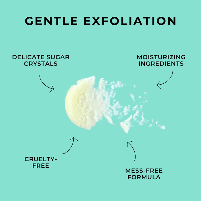 Exfoliating lip balm texture with gentle exfoliation features