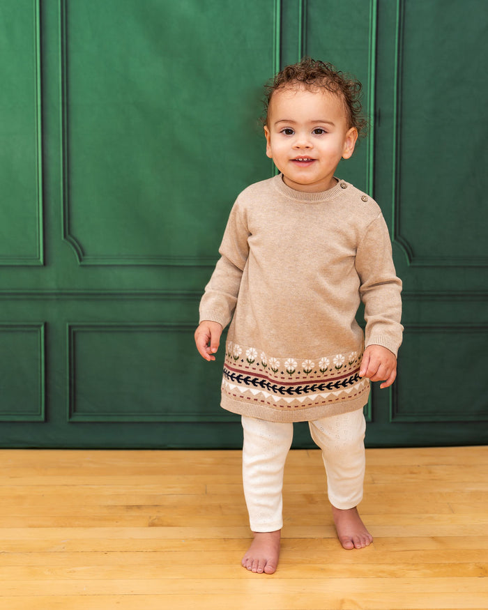 Fair Isle Baby Girl Sweater Knit Dress (Organic Cotton)