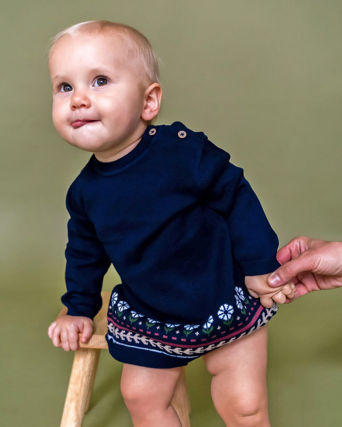 Fair Isle Baby Girl Sweater Knit Dress (Organic Cotton)