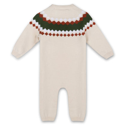 Fair Isle Jacquard Sweater Knit Baby Jumpsuit (Organic Cotton)