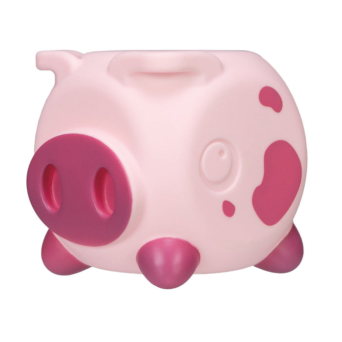 The Farm Animal Bath Toys include a pink, round piggy bank toy featuring a large snout, small legs, and dark pink spots on its sides—making it a delightful farm-themed bath toy for young children.