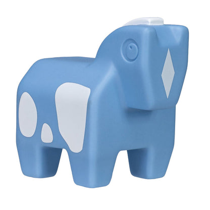 Here’s a rewritten version using the given product name: The Farm Animal Bath Toys set features a blue, stylized cow with white spots and a white diamond shape on its face. Designed as a stackable bath toy, this farm animal toy showcases simple, rounded shapes and a smooth surface for safe and fun playtime in the bath.