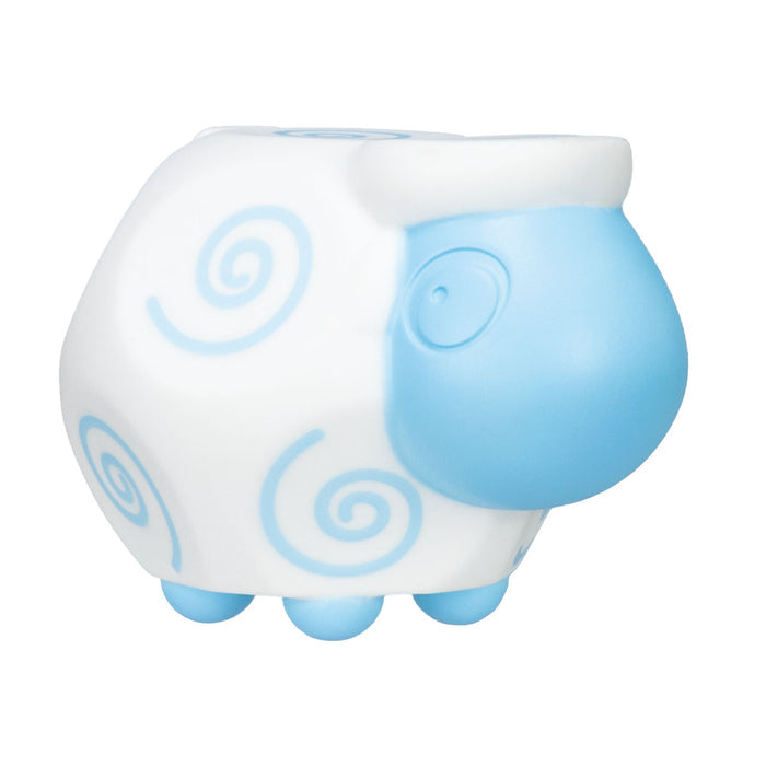 The Farm Animal Bath Toys collection features a toy sheep with a white body adorned with light blue spiral patterns, a blue face and feet, and a white headband. Its simple, cartoon-like design makes it a charming addition to any farm animal bath toy set.