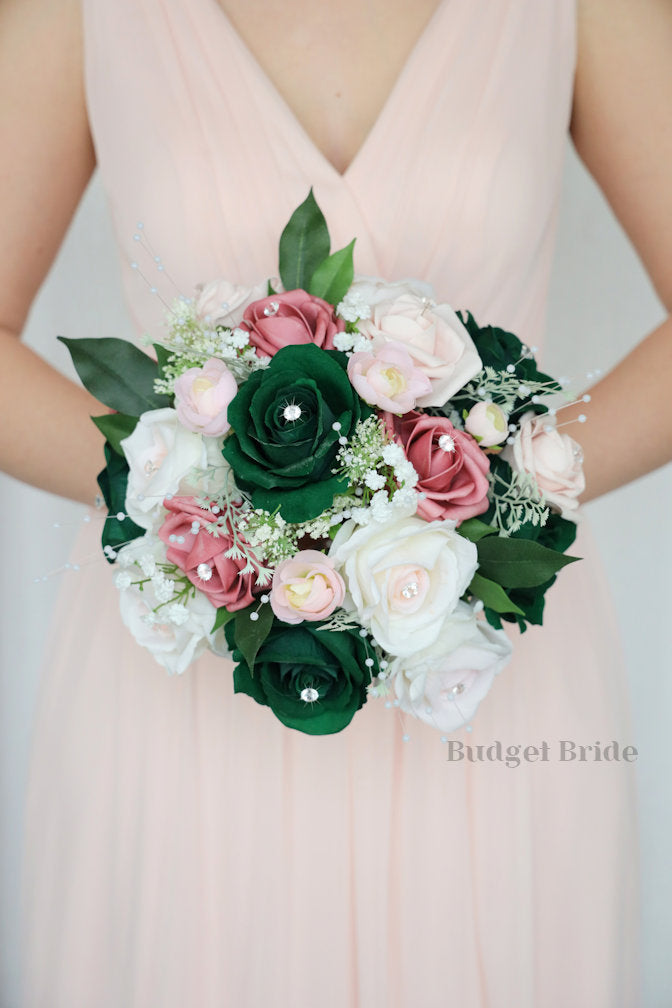 Faux Wedding Bouquet in Pink and Green - $39.50 | Airway Collection