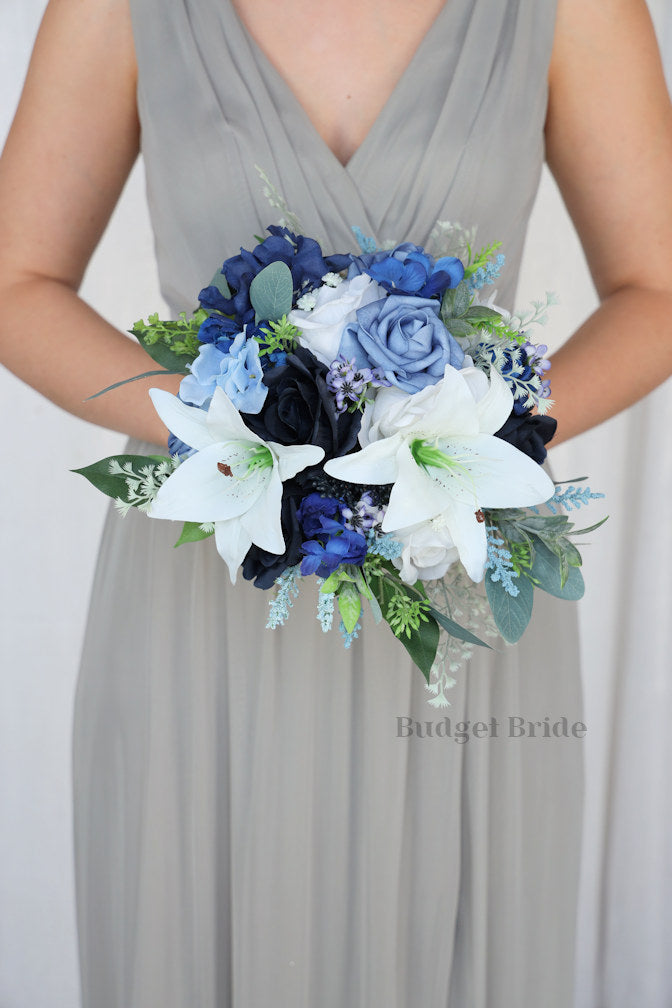 Faux Wedding Bouquet in Steel Blue - $39.50 | Lings Collection