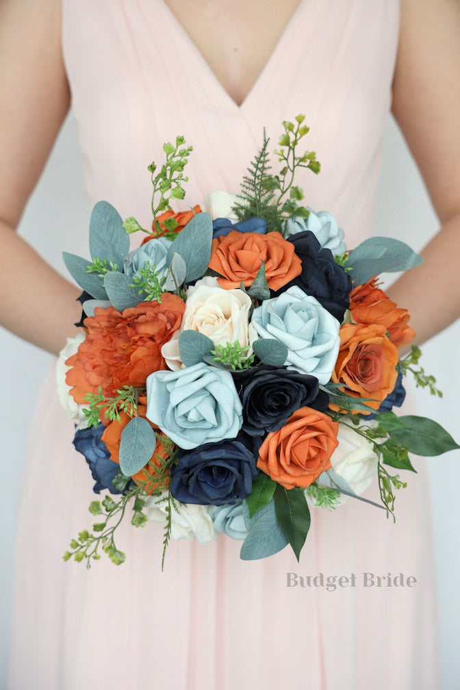 Faux Wedding Bouquet in Terracotta and Blue - $39.50 | Basalt Collection