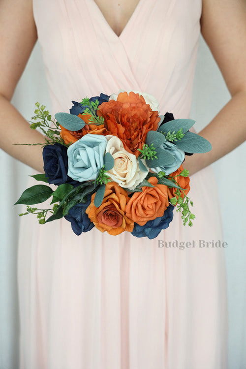 Faux Wedding Bouquet in Terracotta and Blue - $58.50 | Basalt Collection