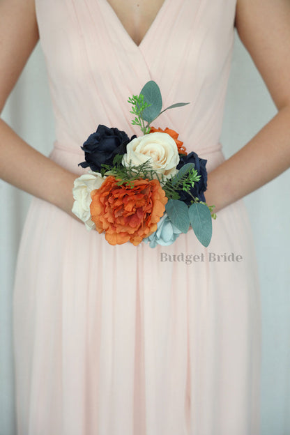 Faux Wedding Bouquet in Terracotta and Blue - $58.50 | Basalt Collection