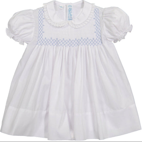 Feltman Blue/White Vintage Square Smocked Dress