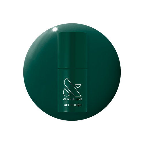 Fiddlefig - Gel bottle on deep leafy green gel polish for a fresh, long-lasting mani by Olive and June