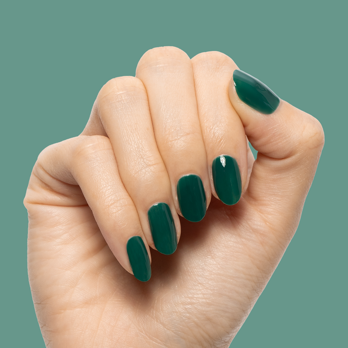 Fiddlefig - Gel polished nails in rich leafy green for a fresh, long-lasting mani by Olive and June