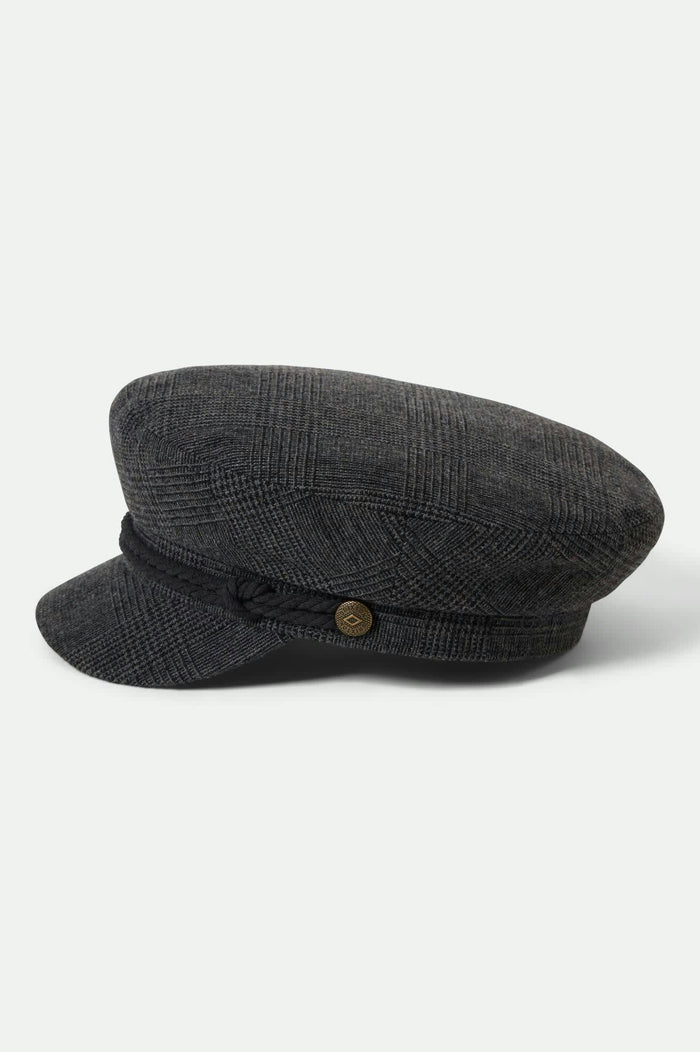 Unisex Fiddler Fisherman Cap in the color Grey Shadow Plaid - Additional Laydown image