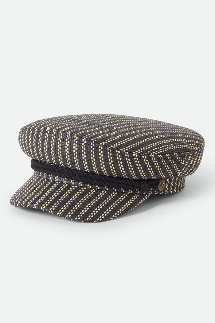 Unisex Fiddler Lightweight Fisherman Cap in the color Black/Natural Straw - Front Product View