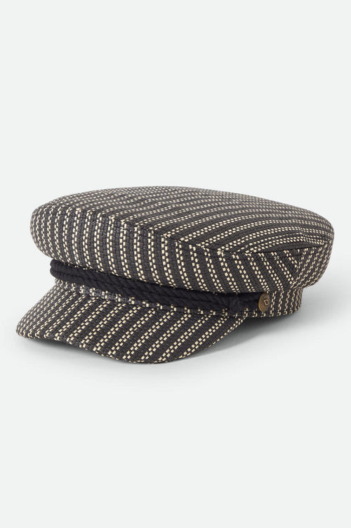 Unisex Fiddler Lightweight Fisherman Cap in the color Black/Natural Straw - Front Product View