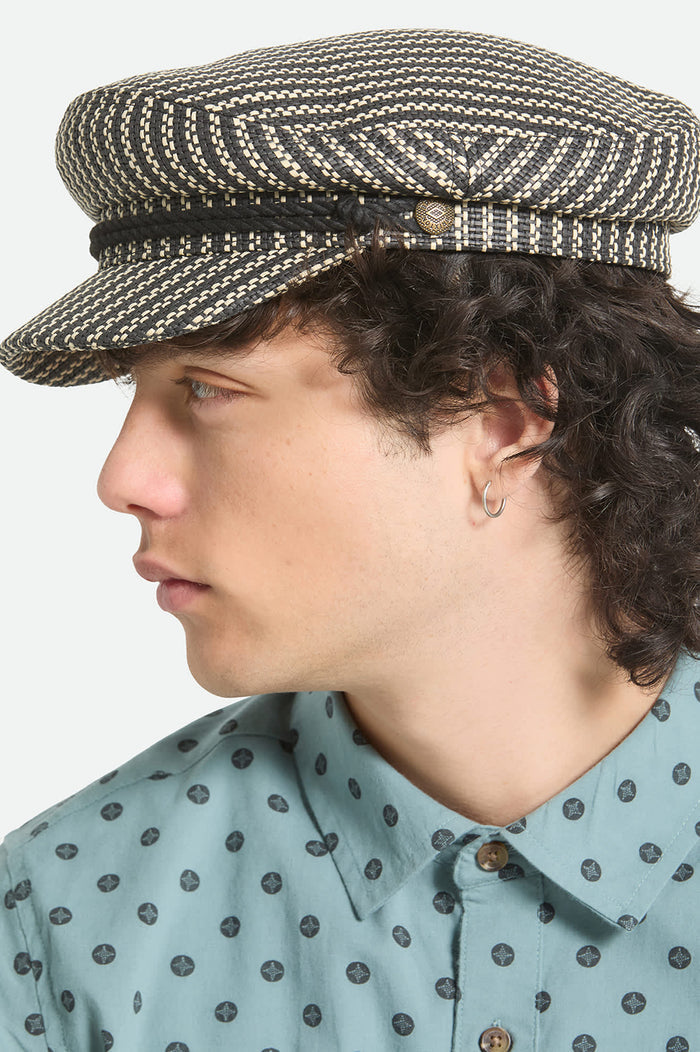 Unisex Fiddler Lightweight Fisherman Cap in the color Black/Natural Straw - Additional Fit image