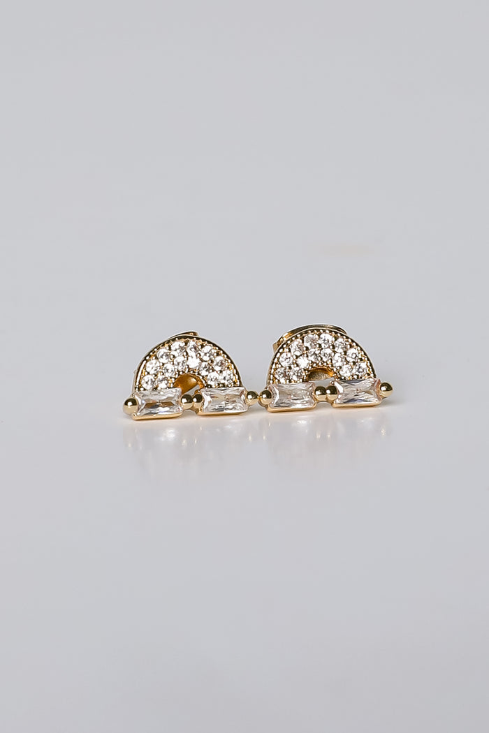 Ivy Gold Rhinestone Rainbow Stud Earrings